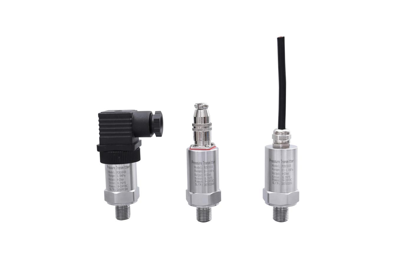 PCM300系列壓力變送器為不銹鋼圓筒外殼，采用直接引線或國際通用的DIN43650赫斯曼接線盒。外殼防護等級高，因為其精巧的外形，主要適用于室內及機械設備的配套上，廣泛應用于對各種氣體、液體和蒸汽的壓力、液位的自動化檢測和控制中，測量范圍廣、精度高、穩定性好、性能可靠、安裝使用方便等特點，具有反向極性保護、防雷擊性能好，抗射頻干擾能力強。該產品廣泛應用于石油、化工、冶金、航空、航天、醫療設備、車輛、制冷機、壓縮機等行業的過程控制及測量。